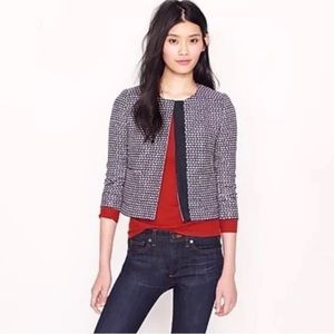 J Crew Womens Silk Cotton Metallic Tweed Crew Neck Jacket Blue Size 6